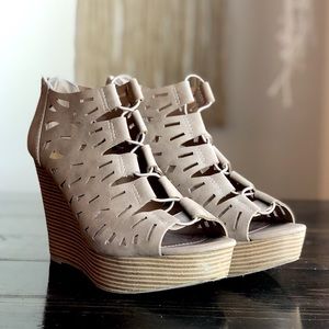 High heeled wedge sandals